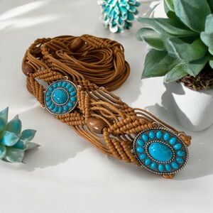 Vintage Tan and Turquoise Woven Belt